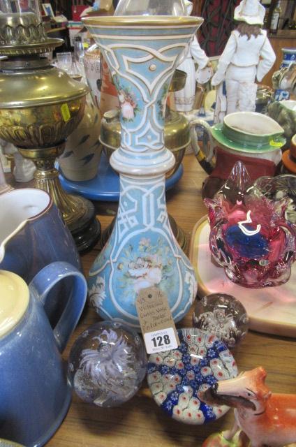VICTORIAN GLASS VASE AND THREE PAPERWEIGHTS Image