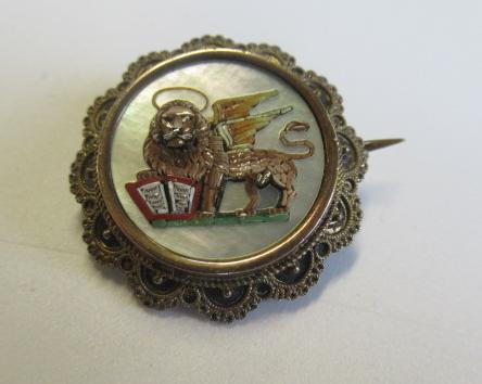 VICTORIAN MICRO MOSAIC MOTHER OF PEARL BROOCH STAMPED 800 Image