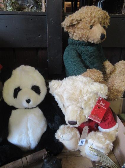 TWO HARRODS CHRISTMAS BEARS AND A PANDA Image