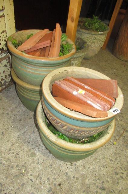 FOUR GREEN PLANT POTS ETC Image