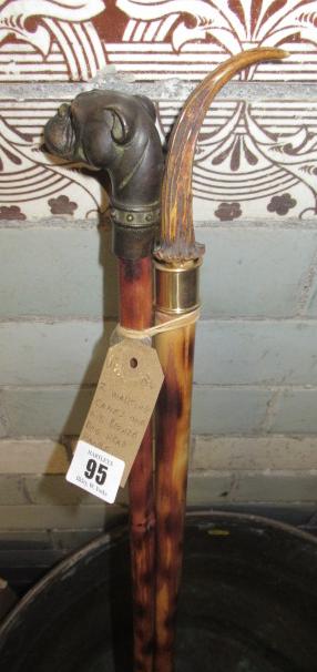 TWO WALKING CANES WITH DOG HEAD HANDLES Image