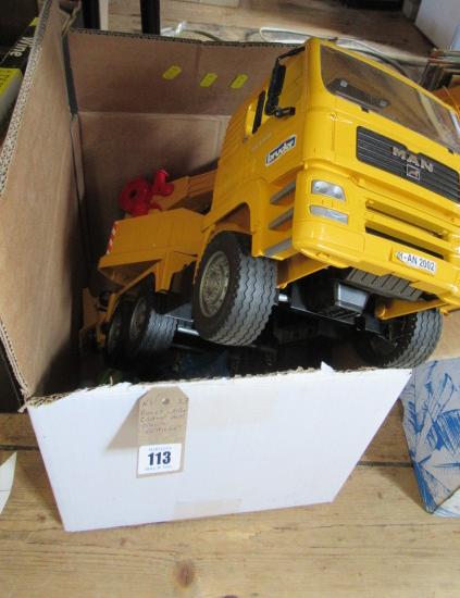 BOX WITH LARGE TOY CRANE AND OTHER VEHICLES Image