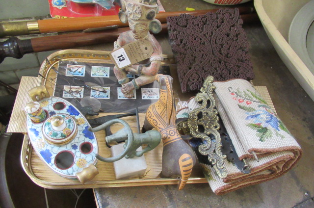 TRAY OF MIXED ITEMS INCLUDING FRENCH INK WELL AND SEAL Image
