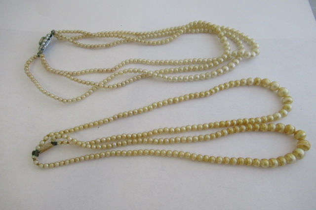 TWO STRINGS OF FAUX PEARLS  ONE WITH 9CT CLASP Image