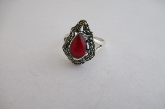 SILVER CORNELIAN AND MARCASITE RING Image
