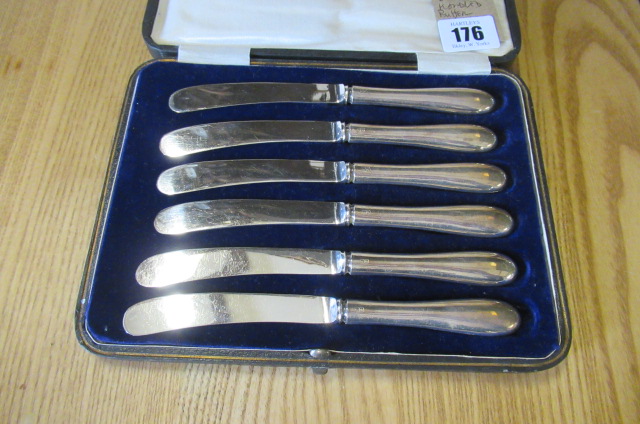 CASE OF SIX SILVER HANDLED BUTTER KNIVES Image