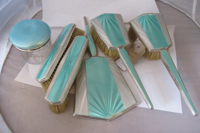 SILVER AND ENAMEL DRESSING TABLE SET Image