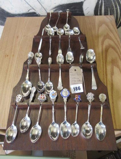 SPOON RACK AND COLLECTION OF SILVER AND OTHER SPOONS Image