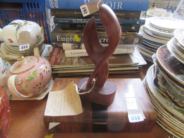 INLAID BOX AND A WOODEN SCULPTURE Image