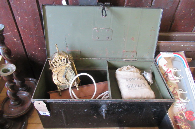 ELECTRIC BRASS CLOCK  COWRIE SHELLS AND METAL BOX ETC Image