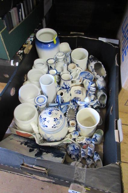BOX OF BLUE AND WHITE DUTCH POTTERY Image