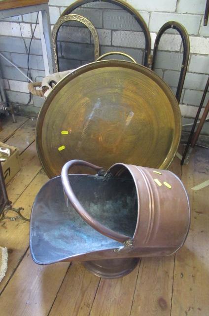 BRASS CHARGER AND COPPER COAL SCUTTLE Image