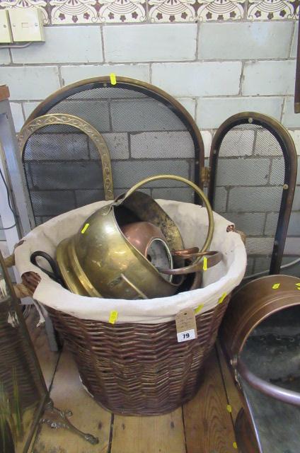 WICKER BASKET AND BRASS FIRE GUARD Image