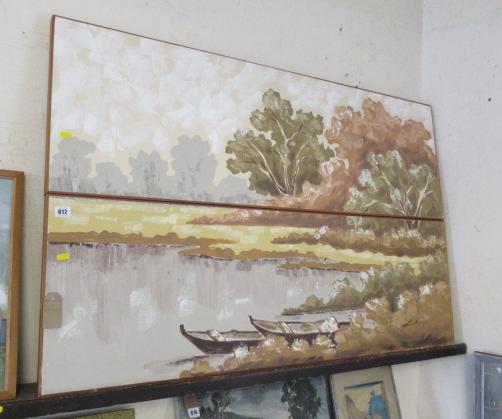 TWO SECTION OIL ON BOARD RIVER ESTUARY PAINTING Image