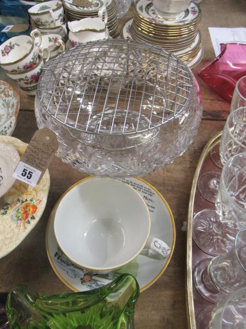 YORKSHIRE TYKES CUP AND SAUCER AND CRYSTAL GLASS ROSE BOWL Image