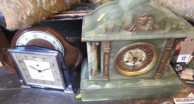 GREEN ONYX CLOCK AND TWO OTHER MANTEL CLOCKS Image