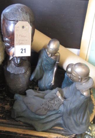 THREE MASSAI FIGURES AND CARVED HEAD Image