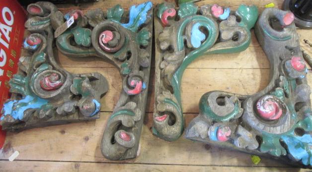 FOUR CARVED WOODEN CORNER WALL BRACKETS Image