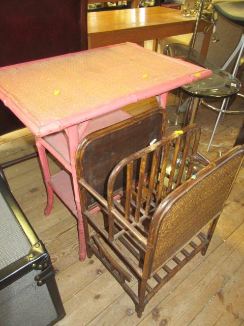 BAMBOO MAGAZINE RACK AND PINK THREE TIER SIDE TABLE Image