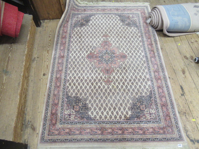 PINK AND CREAM PATTERNED FRINGED RUG Image