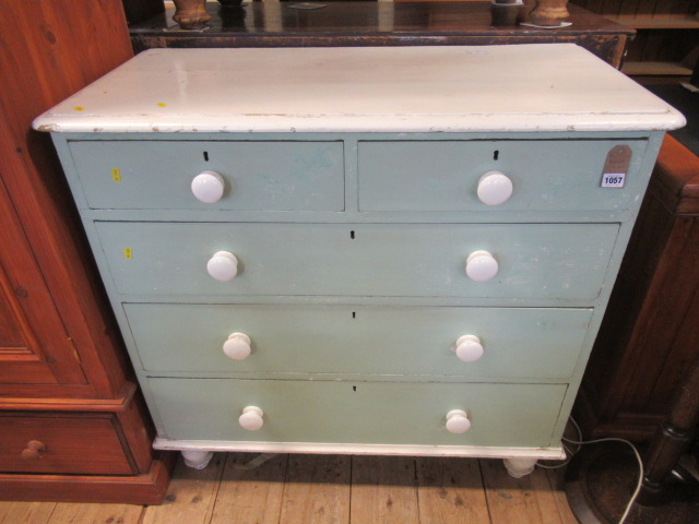 PAINTED WHITE AND GREEN CHEST OF DRAWERS Image