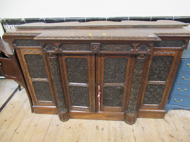 GOTHIC STYLE CARVED PANELLED MAHOGANY SIDEBOARD Image