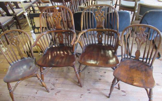 PAIR OF WINDSOR ARMCHAIRS BY WEBBER AND TWO WEBBER DINING CHAIRS Image