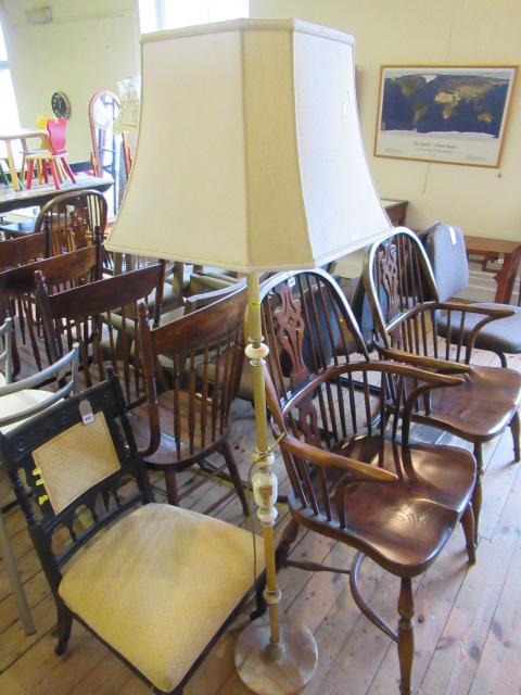 ONYX AND BRASS STANDARD LAMP AND SHADE Image