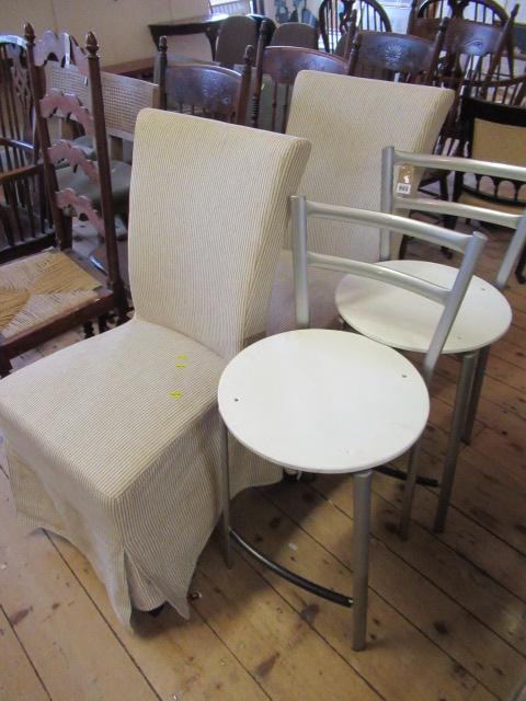 PAIR OF UPHOLSTERED CHAIRS AND A PAIR OF BAR STOOLS Image