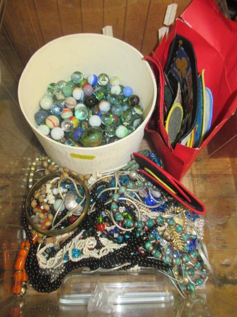 QUANTITY OF COSTUME JEWELLERY AND MARBLES ETC Image