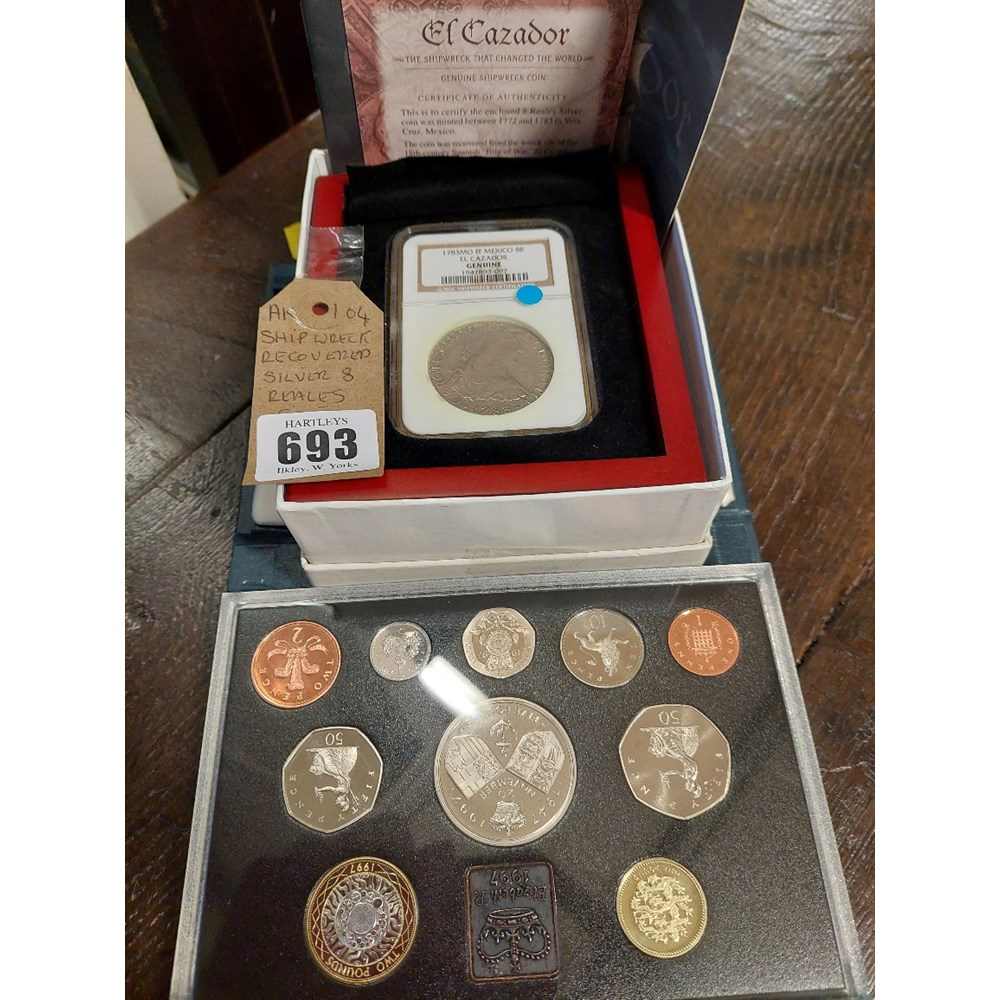 Silver Eight Ship wreck recordered silver eight reales coin and 1997 proof set ...