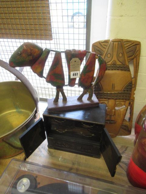 WOODEN SHEEP A CARVED MASK AND ORIENTAL JEWELLERY BOX Image