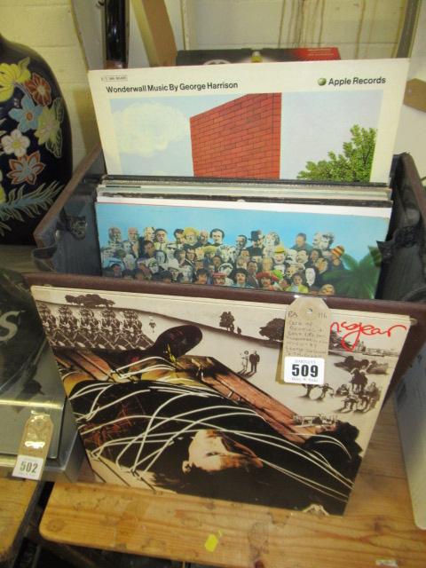 CASE OF BEATLES AND SOLO LP RECORDS INCLUDING WONDERWALL MUSIC BY GEORGE HARRISON AND MCGEAR WRITTEN Image