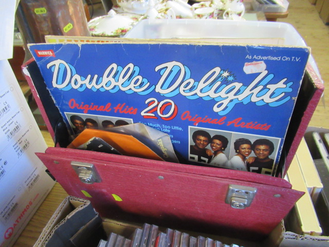 RED RETRO BOX OF LP AND 45 RPM RECORDS Image