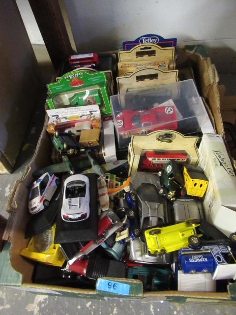 Box of boxed model cars and playworn vehicles | Hartleys Auctioneers ...
