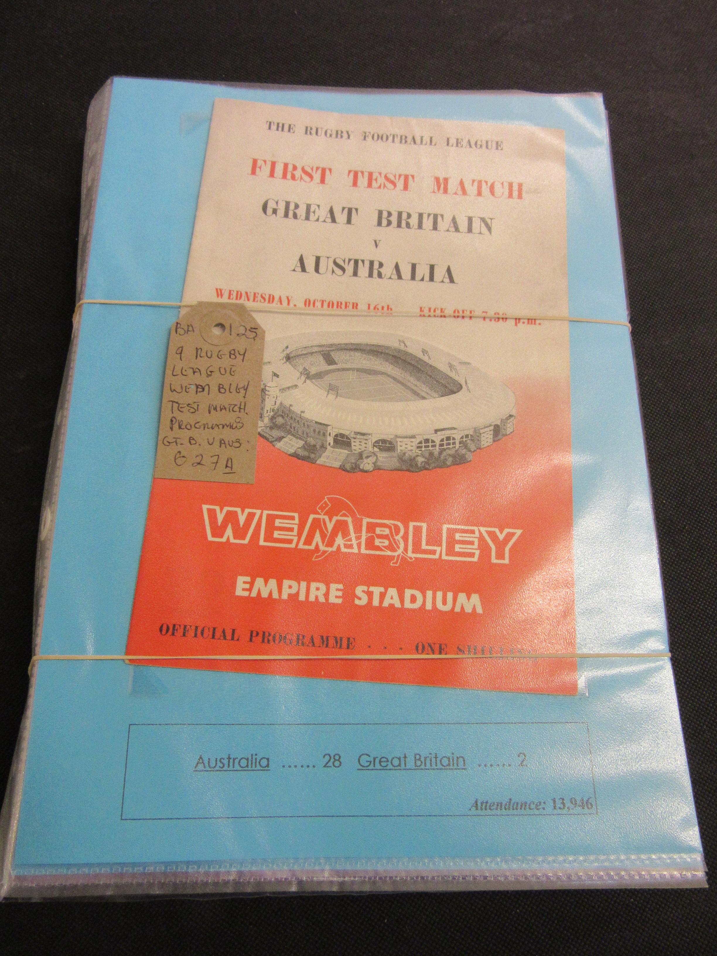NINE RUGBY LEAGUE WEMBLEY TEST MATCH PROGRAMMES GB VS AUSTRALIA Image