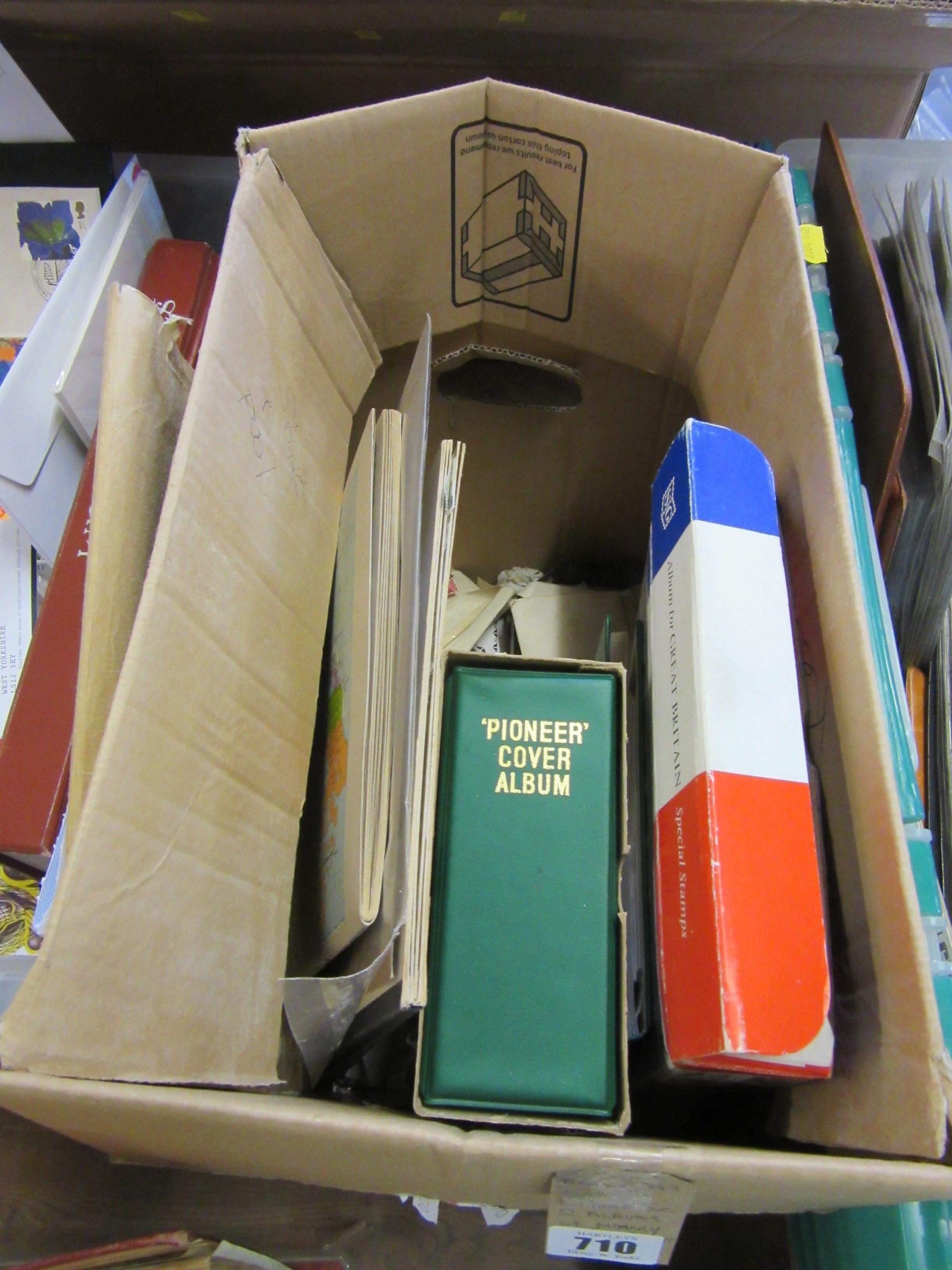 BOX OF STAMPS INCLUDING TWO ALBUMS OF MAINLY MINT BRITISH STAMPS Image