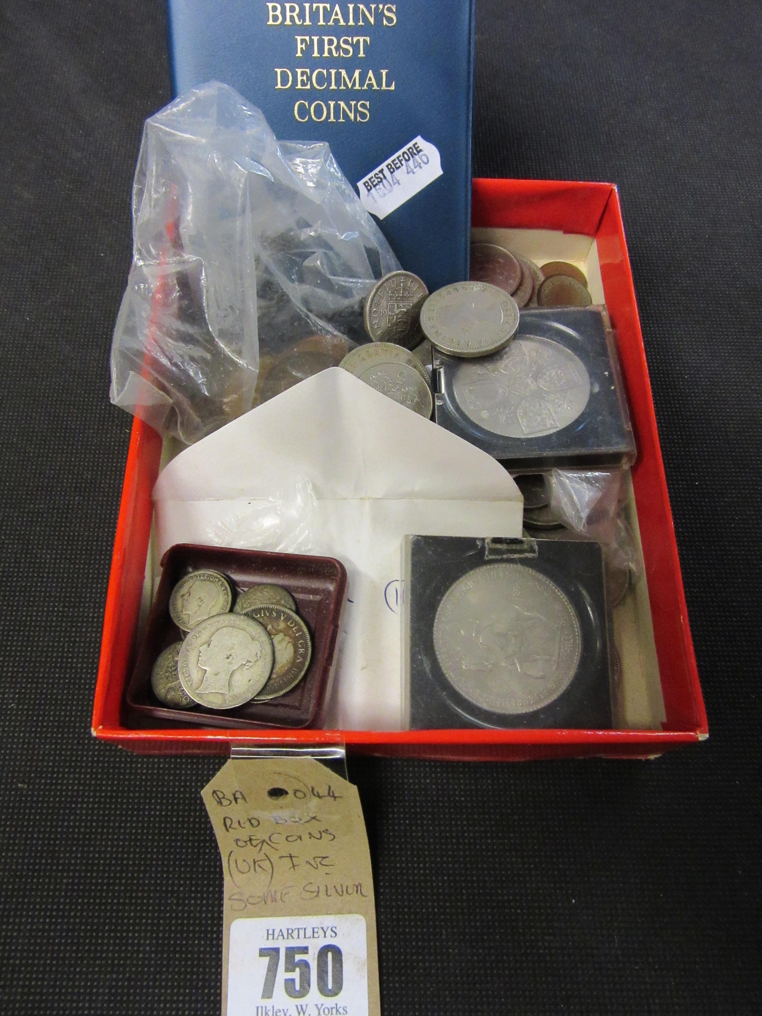 RED BOX OF UK COINS INCLUDING SOME SILVER Image