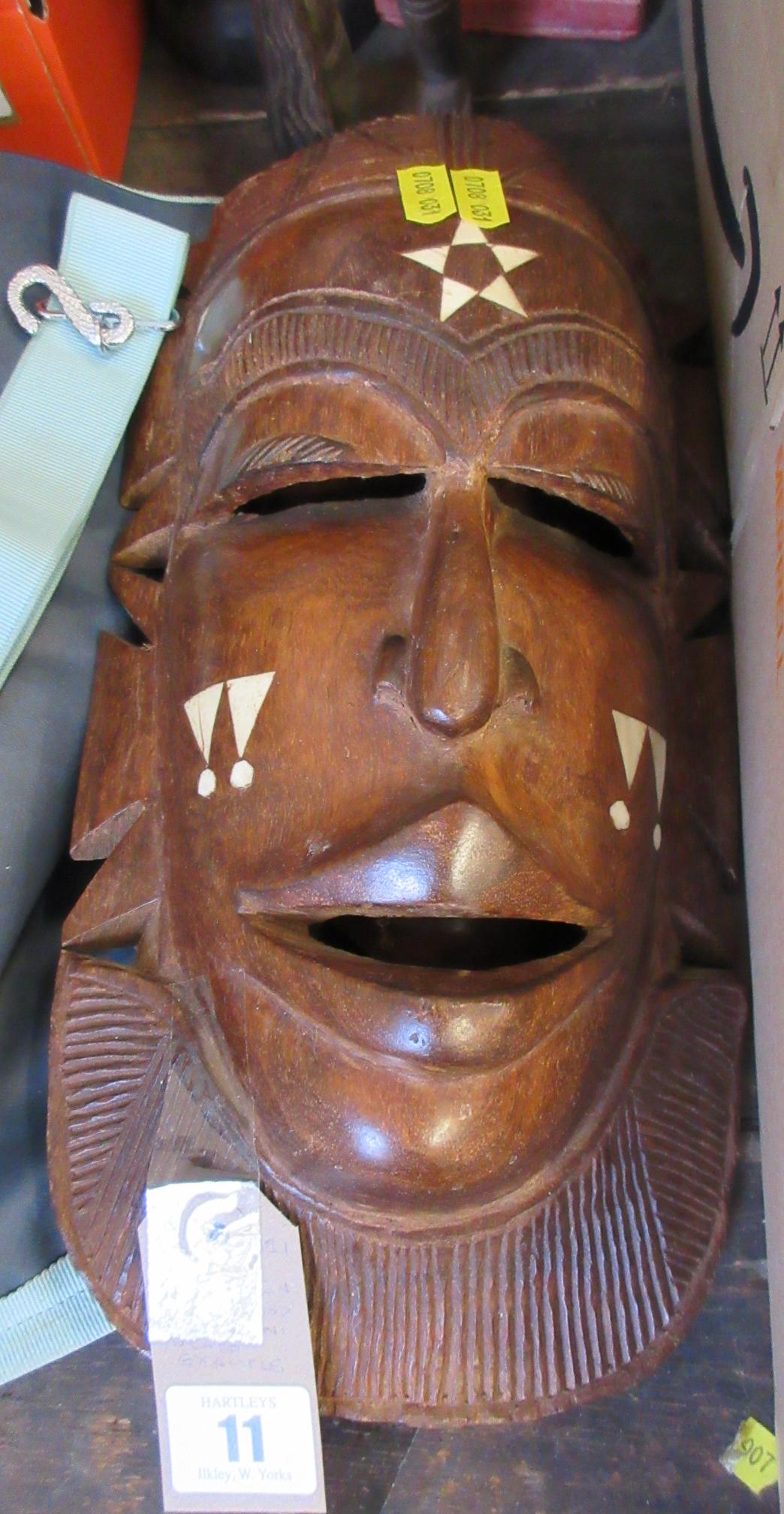 THREE AFRICAN HARDWOOD MASKS INCLUDING INLAID EXAMPLE Image
