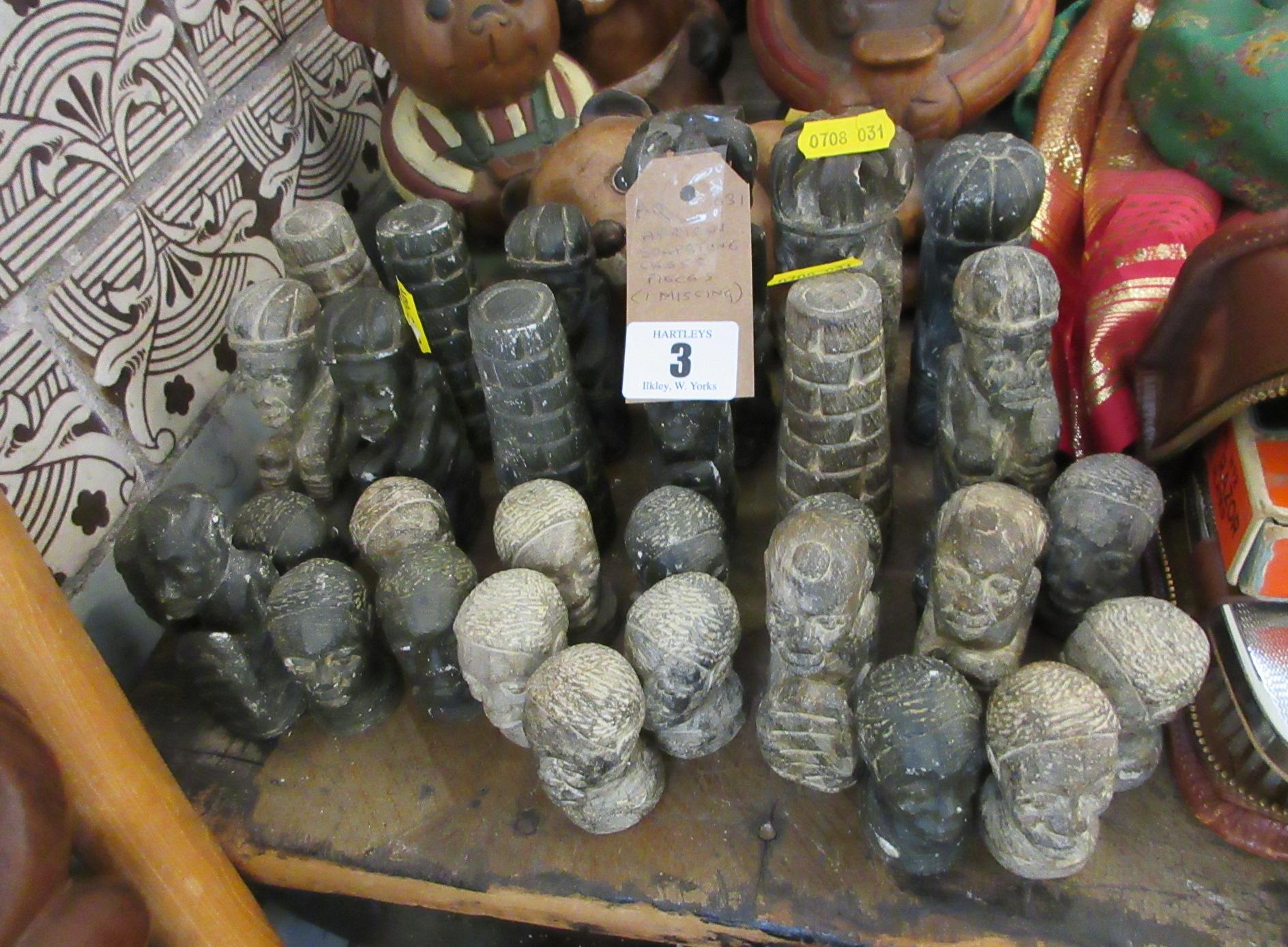 AFRICAN SOAPSTONE CHESS SET ( ONE MISSING ) Image