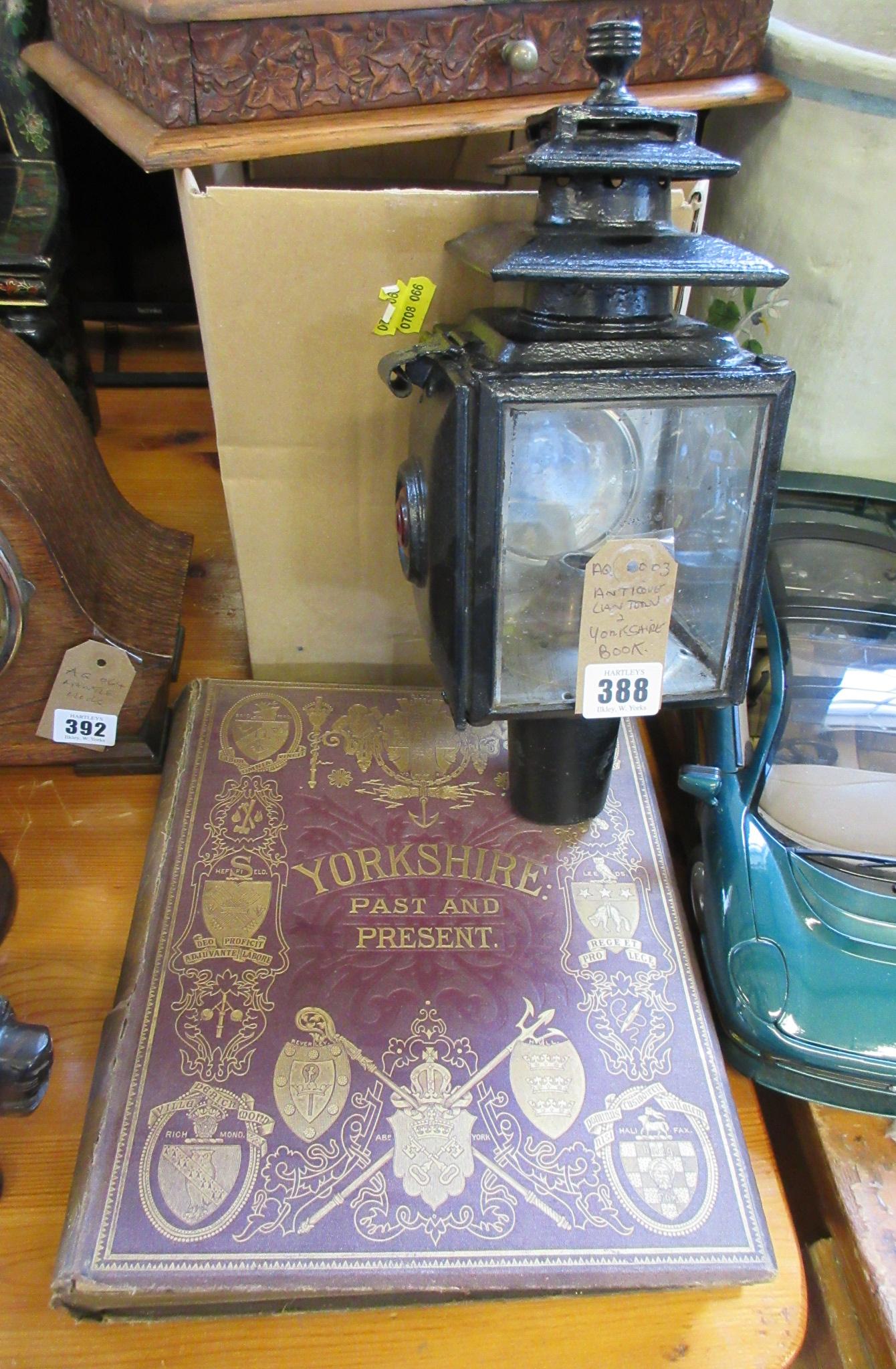 ANTIQUE CARRIAGE LAMP AND A BOOK YORKSHIRE PAST AND PRESENT Image