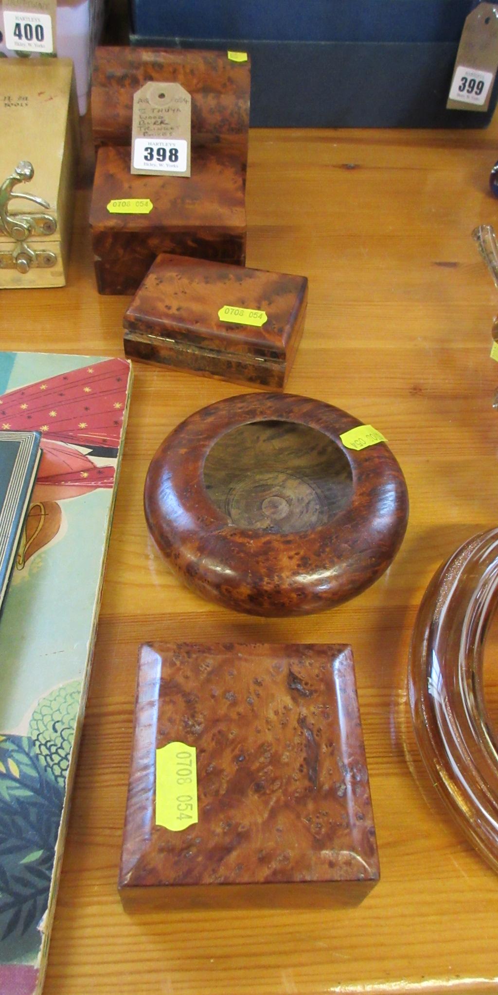 FIVE THUYA BURR WOOD TRINKET BOXES Image