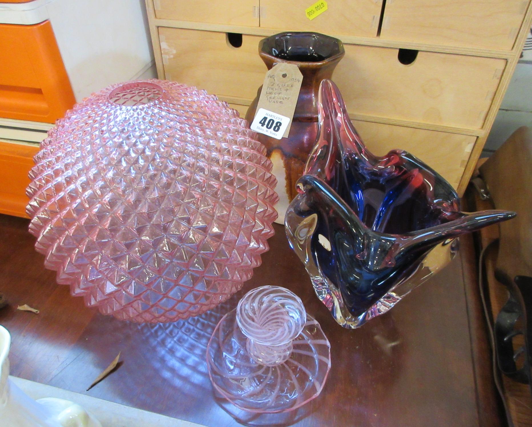THREE ART GLASS ITEMS AND WEST GERMAN VASE Image
