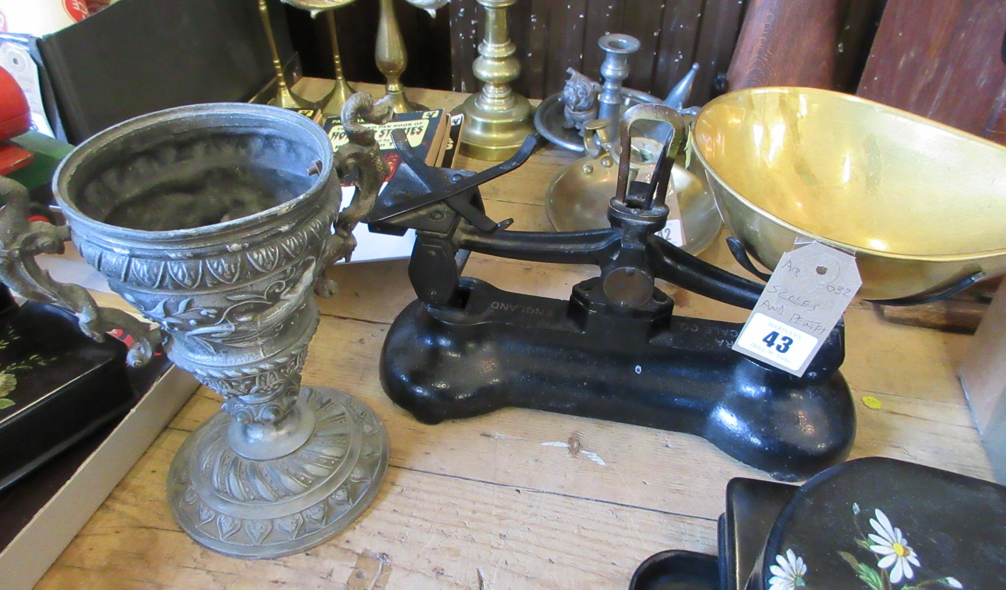 WEIGHING SCALES AND A PEWTER TROPHY CUP Image
