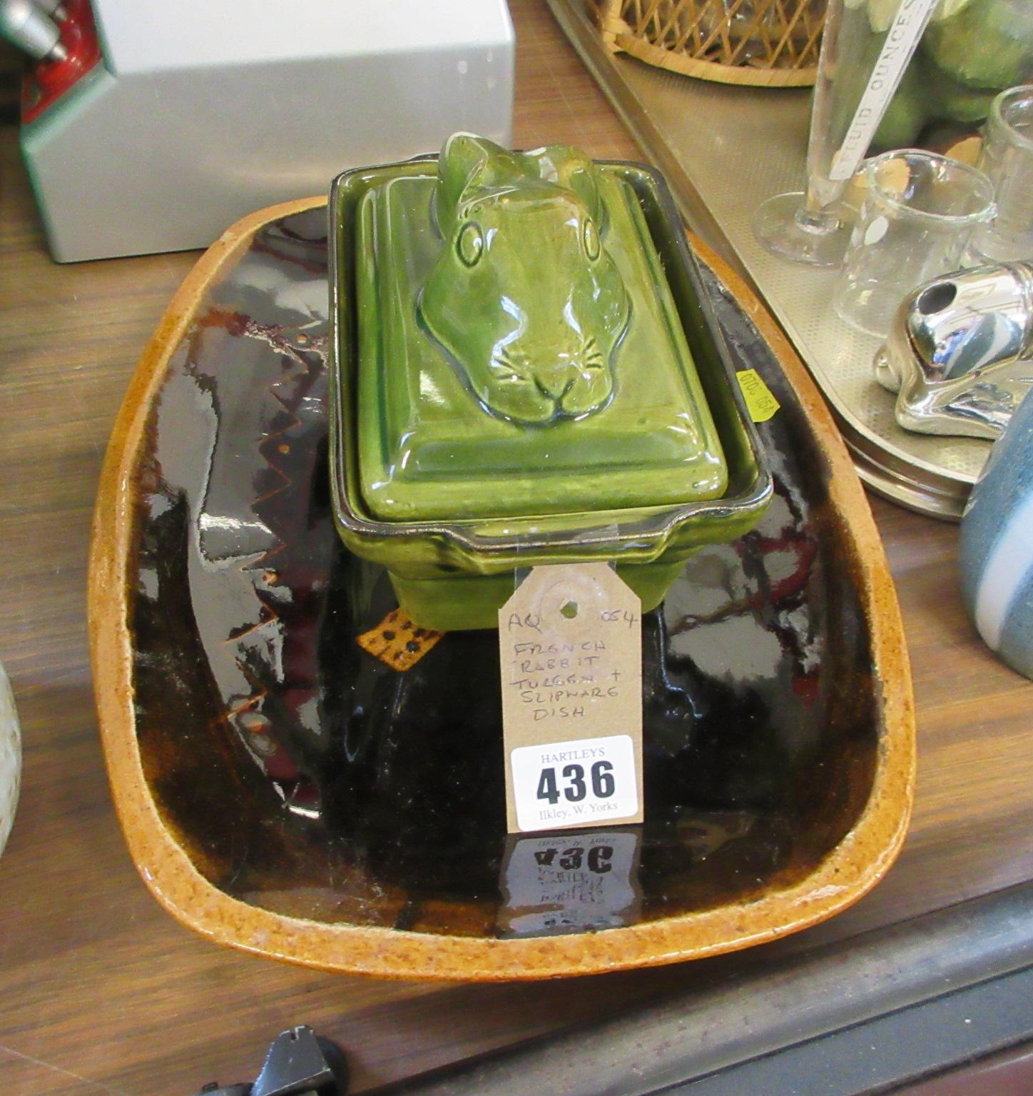 FRENCH RABBIT TUREEN AND SLIPWARE DISH Image