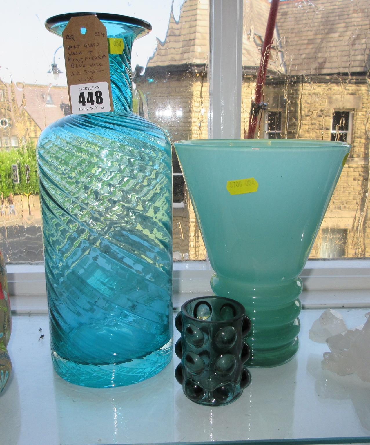 ART GLASS VASE KINGFISHER BLUE VASE AND ANOTHER Image