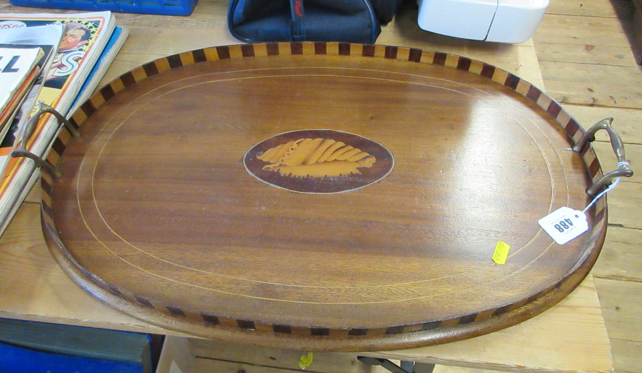 ANTIQUE OVAL INLAID GALLERIED TRAY Image