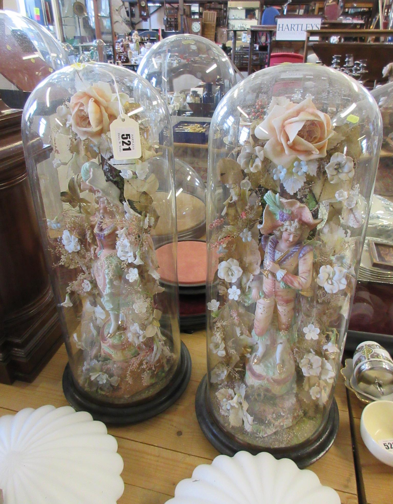 PAIR OF GEBRUDER BISQUE FIGURES UNDER DOMES Image