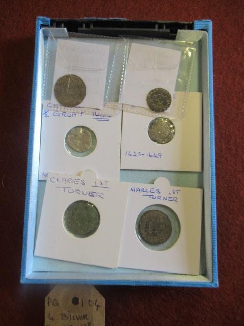 FOUR SILVER CHARLES I COINS AND TWO OTHERS Image