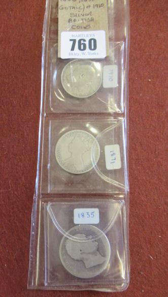 1835 1871 GOTHIC AND 1910 SILVER BRITISH COINS Image